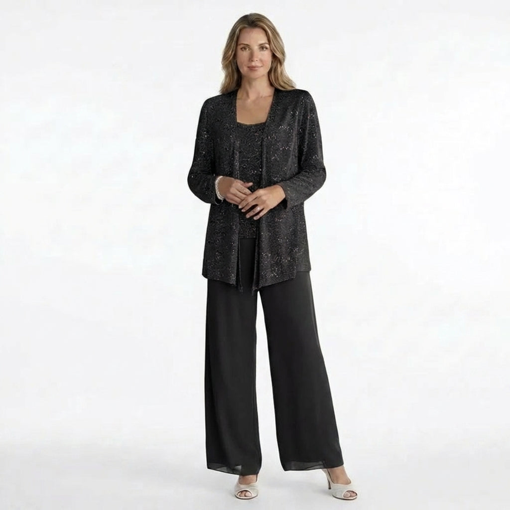 Women’s Sequin Detail Pantsuit – Scoop Neck Jacket Set