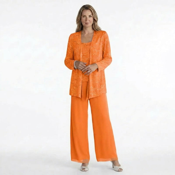 Women’s Sequin Detail Pantsuit – Scoop Neck Jacket Set