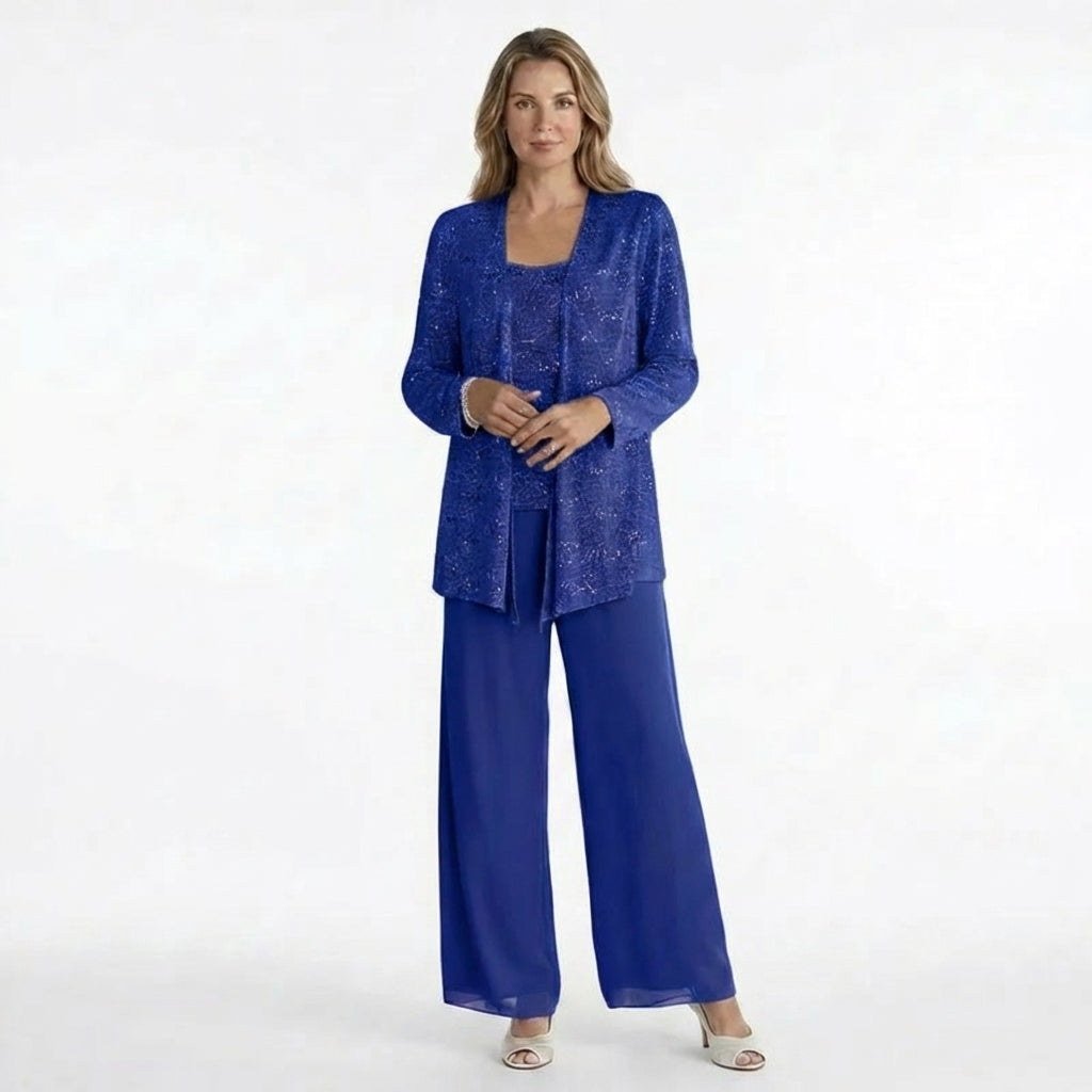 Women’s Sequin Detail Pantsuit – Scoop Neck Jacket Set