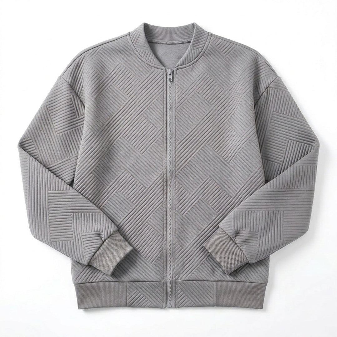 Women’s Textured Zip-Up Jacket – Stand Collar Design