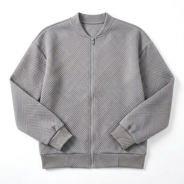 Women’s Textured Zip-Up Jacket – Stand Collar Design