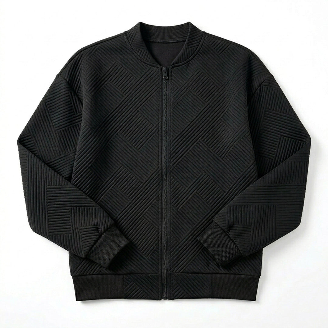 Women’s Textured Zip-Up Jacket – Stand Collar Design