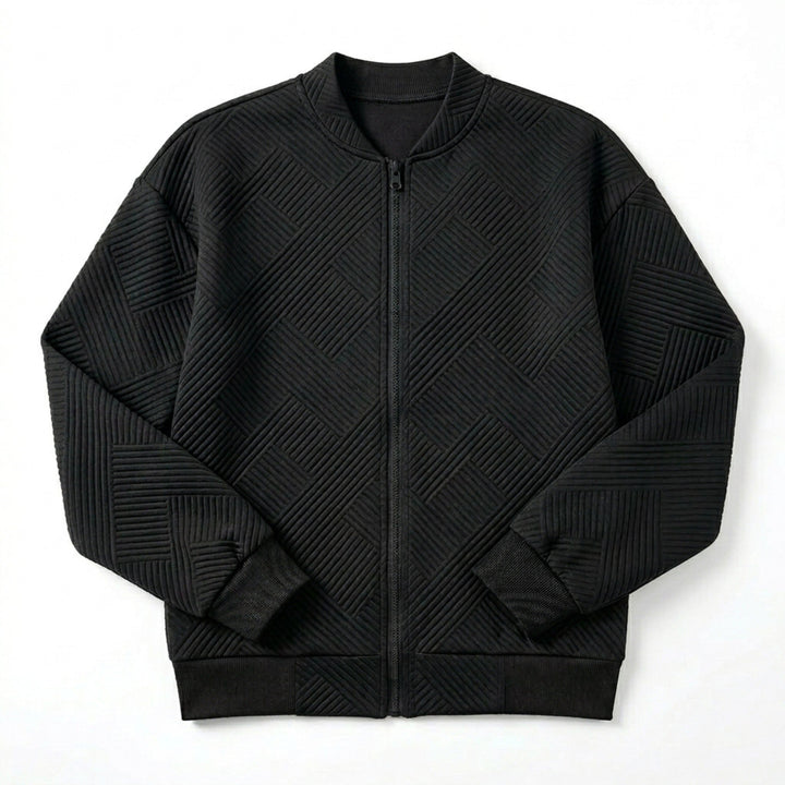 Women’s Textured Zip-Up Jacket – Stand Collar Design