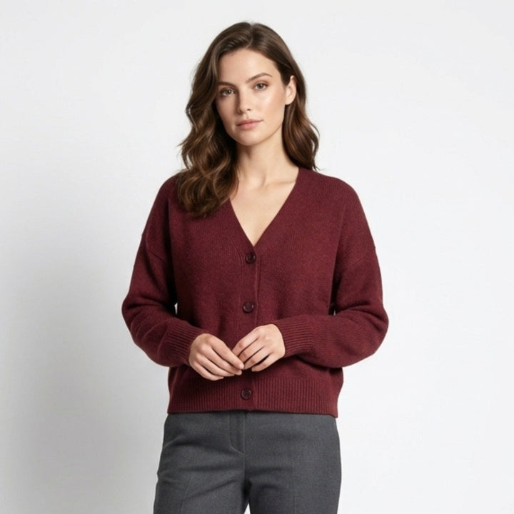 Women’s V Neck Button Cardigan – Long Sleeve Relaxed Fit