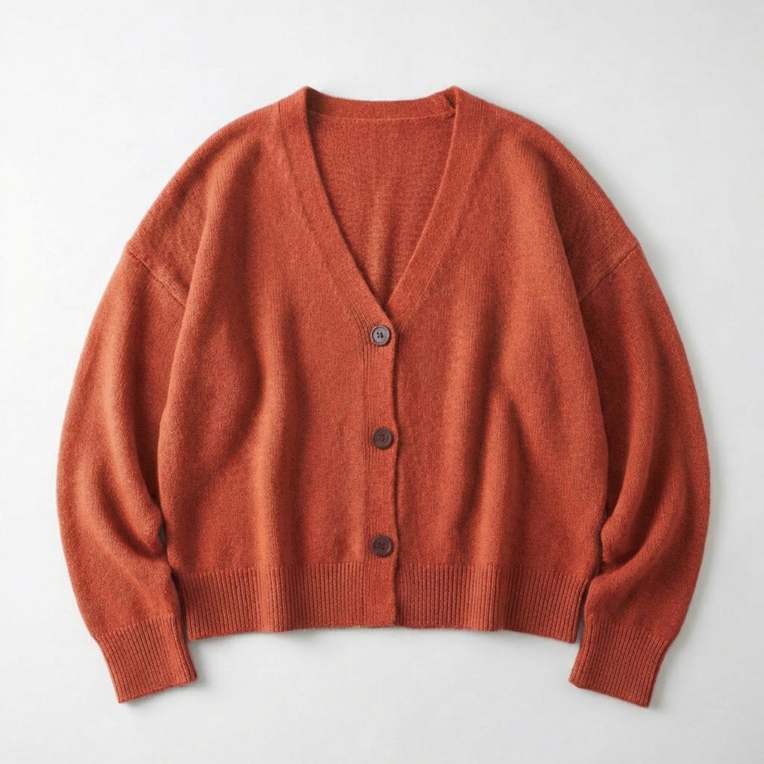 Women’s V Neck Button Cardigan – Long Sleeve Relaxed Fit