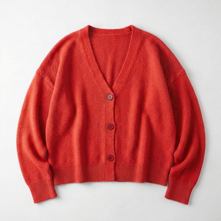 Women’s V Neck Button Cardigan – Long Sleeve Relaxed Fit