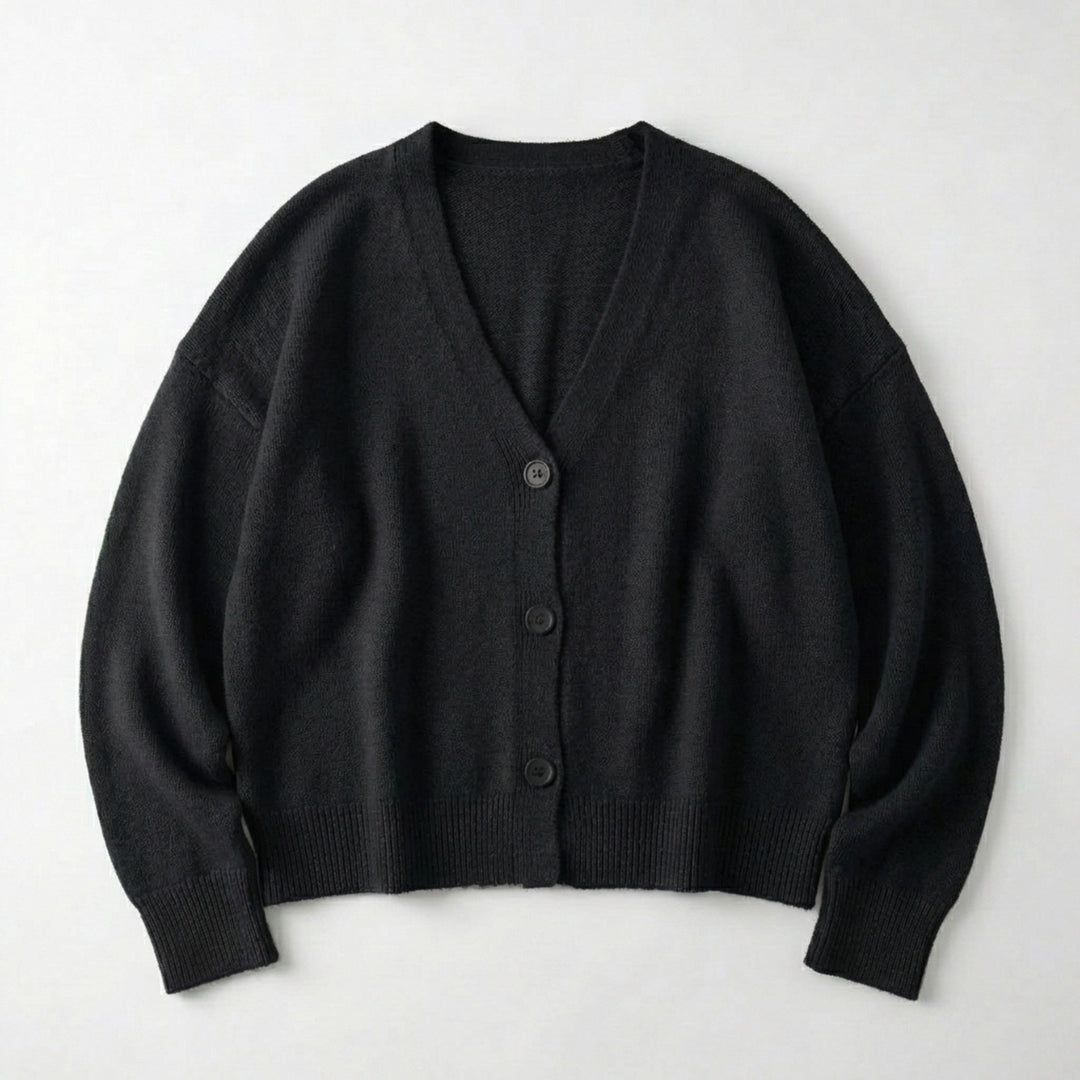 Women’s V Neck Button Cardigan – Long Sleeve Relaxed Fit