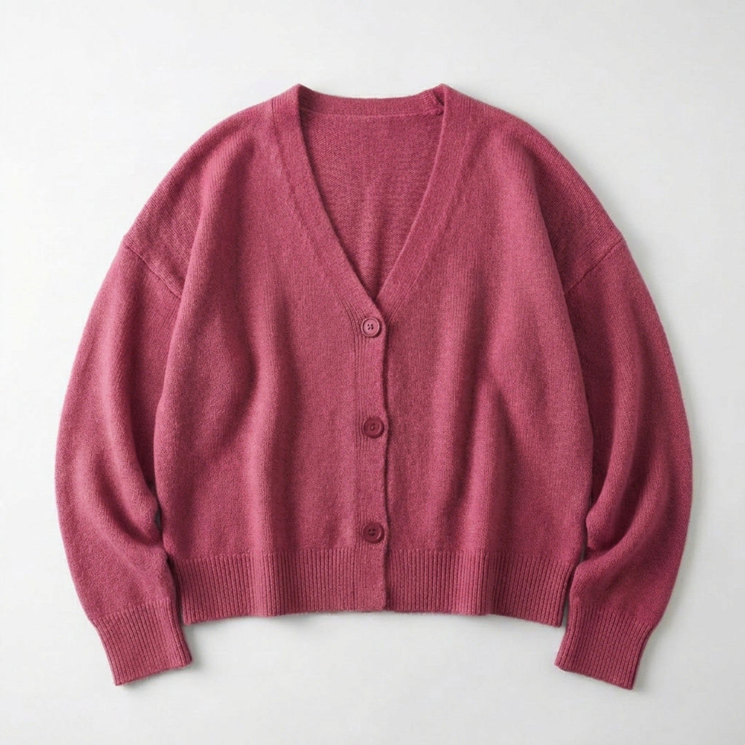 Women’s V Neck Button Cardigan – Long Sleeve Relaxed Fit