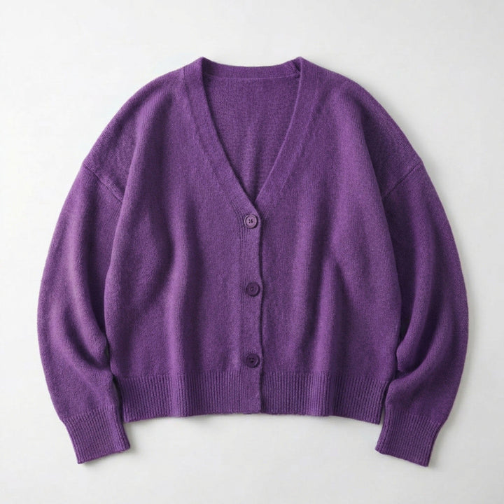 Women’s V Neck Button Cardigan – Long Sleeve Relaxed Fit