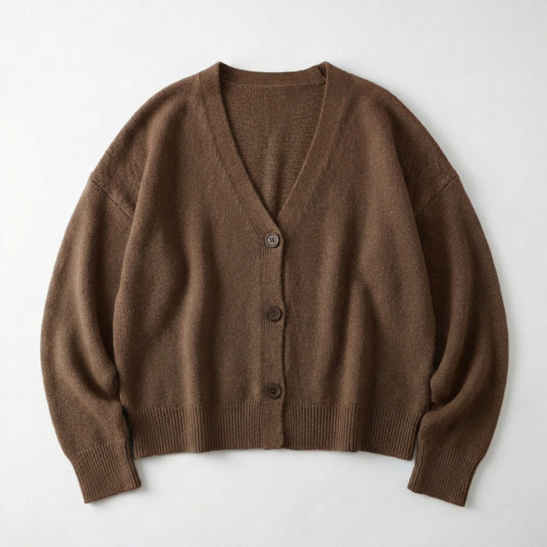 Women’s V Neck Button Cardigan – Long Sleeve Relaxed Fit